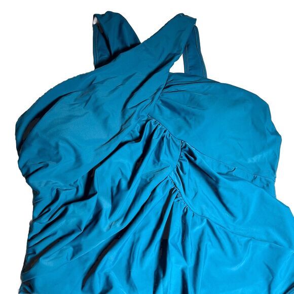 Bloomchic Swimsuit Women’s 2X Cross Wrap Sculpt Waist One Piece Teal - Picture 4 of 13